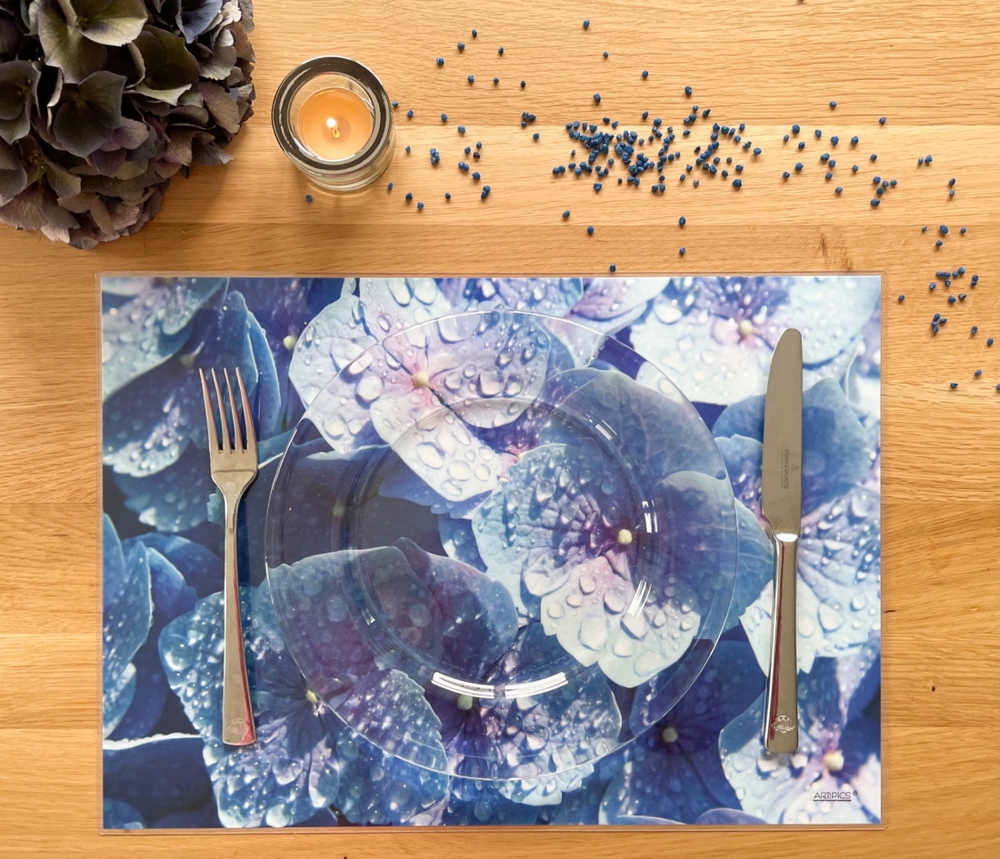 Tischset Platzset abwaschbar Hortensie Blau von ARTIPICS Kunststoff 42x30 cm